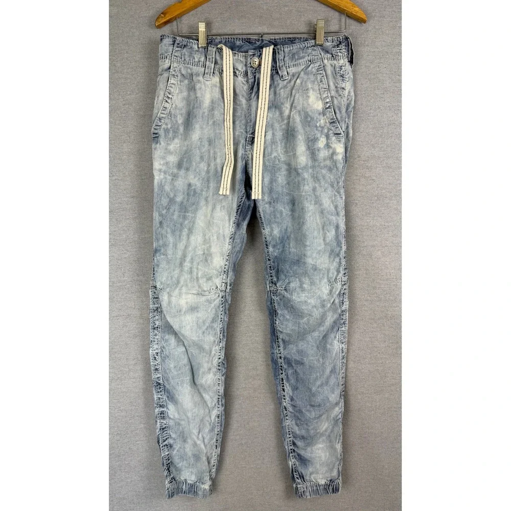 True‎ Religion Mens Acid Wash Jogger Jeans Light Blue Drawstring Size 28